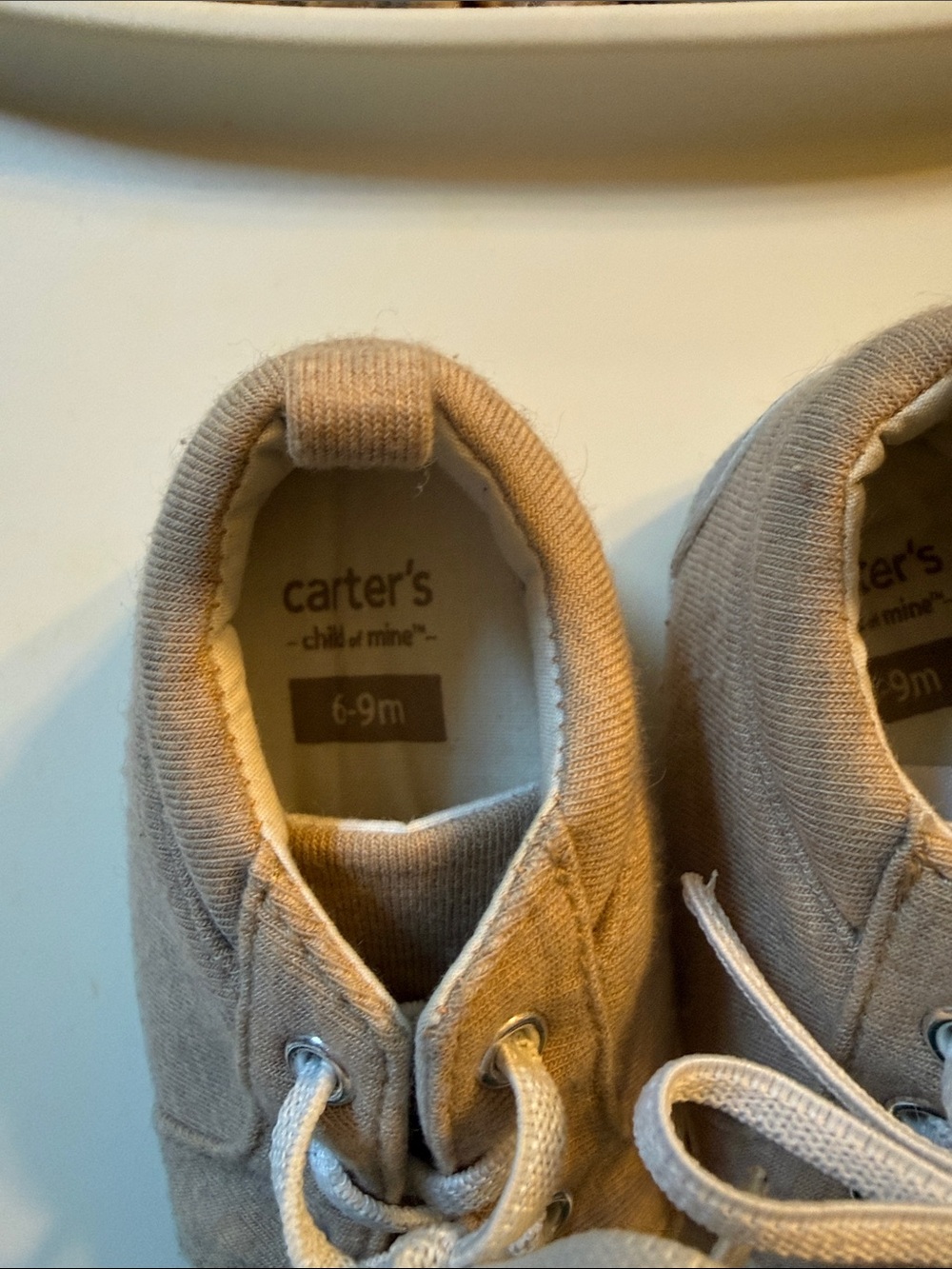 Carter's Tan Canvas Baby Lace-Up Sneakers with White Toe Caps - Picture 3 of 5